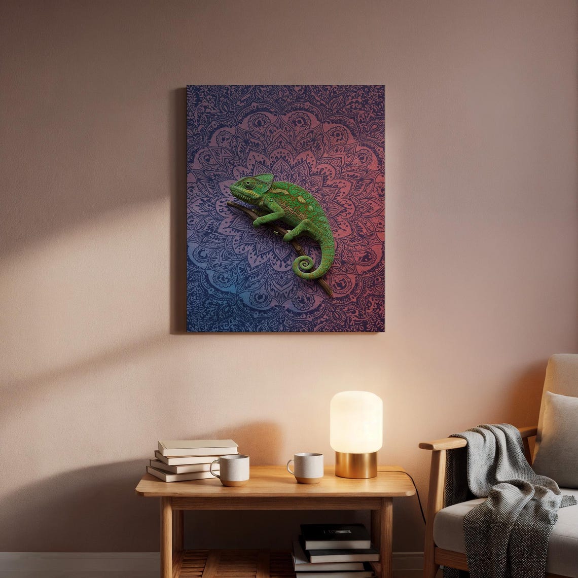 Green Chameleon on Branch Mandala Boho Spiritual Wildlife Poster - Image 5