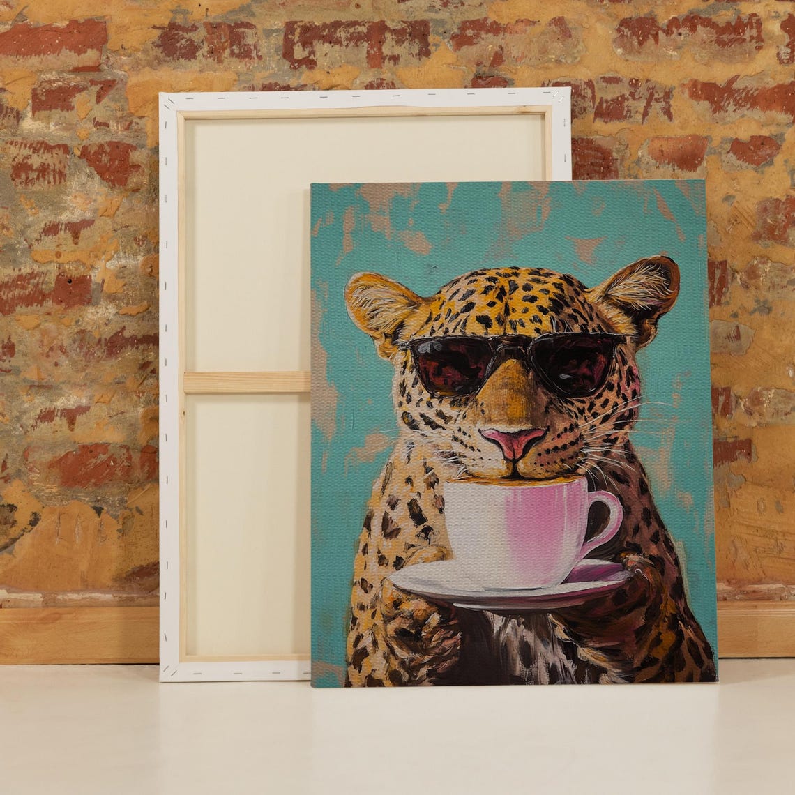 Funny Leopard Canvas Wall Art With Coffee Cup And Sunglasses Quirky Jungle Animal Print For Kitchen Cafe Office Or Bold Home Decor - Image 2