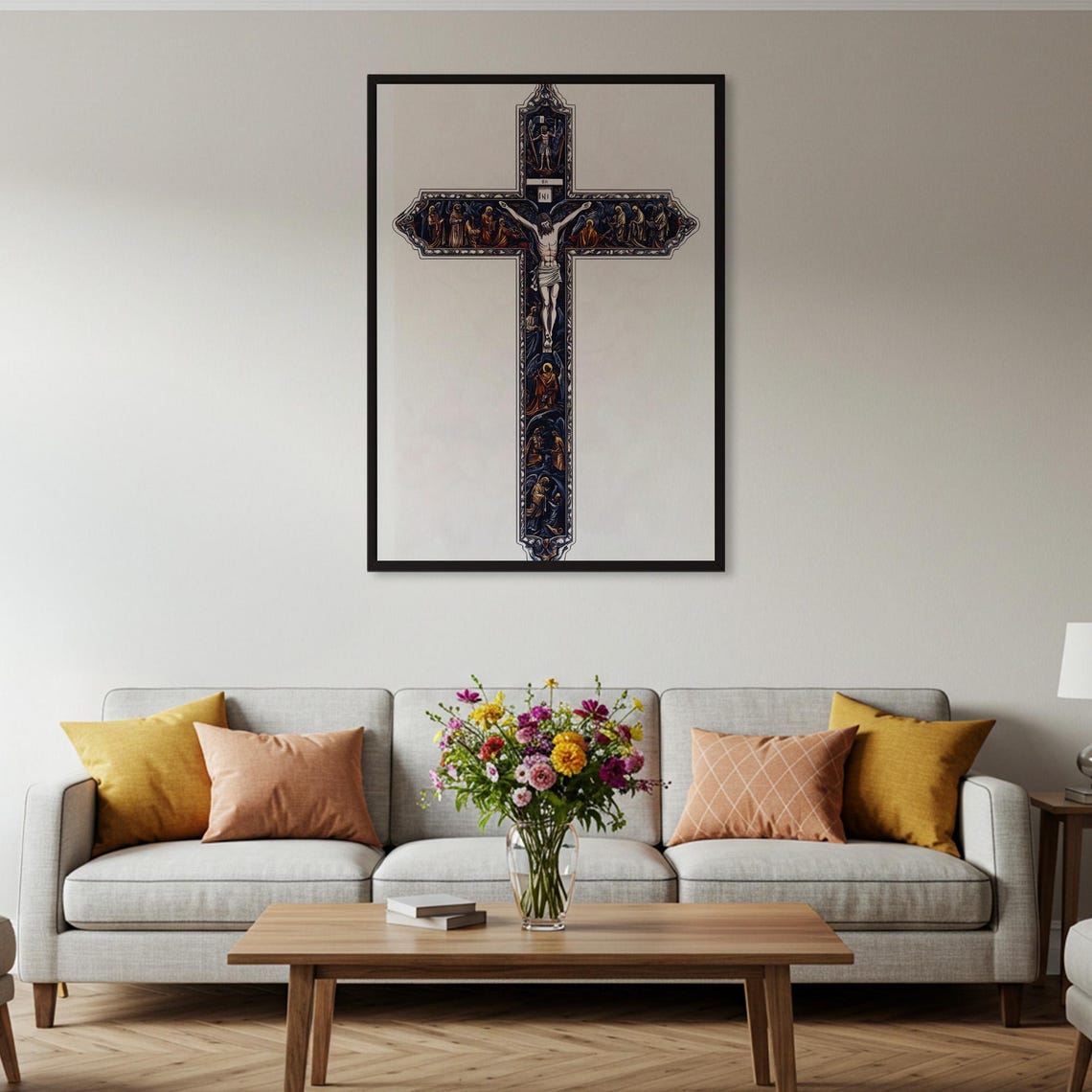 Stained Glass Style Crucifix Cross Jesus Religious Art Poster - Image 2
