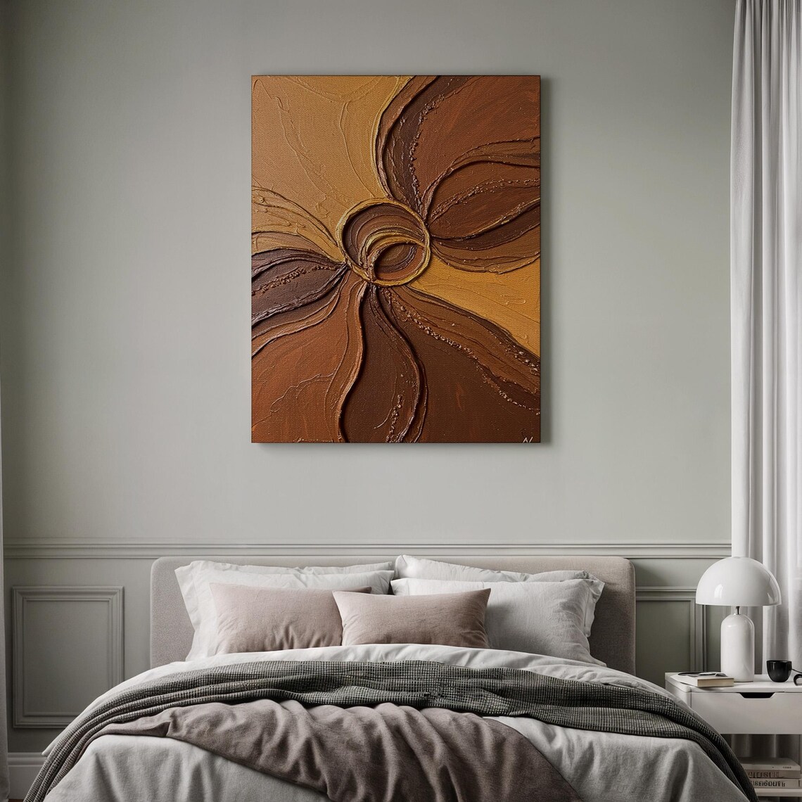 Earthy Brown Swirl Impasto Organic Textured Floral Style Poster
