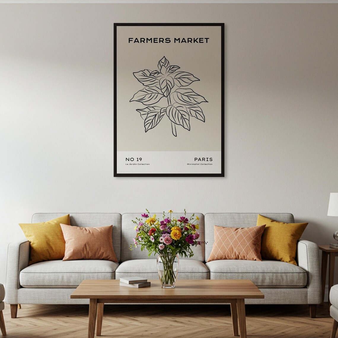 Farmers Market Paris Basil Line Art Minimalist Botanical Poster - Image 5