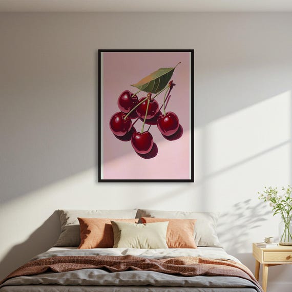 Cherries Wall Art Print Red Fruit Poster Sweet Food Kitchen Decor Framed Gift For Home
