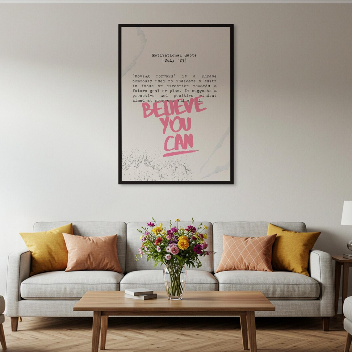 Believe You Can Pink Motivational Quote Inspiring Home Office Poster - Image 2