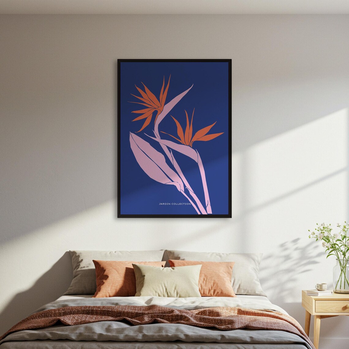 Bird of Paradise Flowers on Navy Blue Botanical Jardin Art Poster