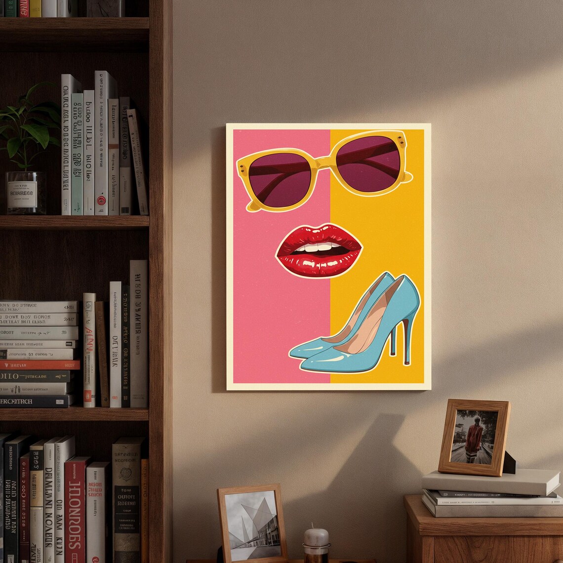 Pop Art Sunglasses Red Lips Blue Heels Bold Fashion Style Poster - Image 3