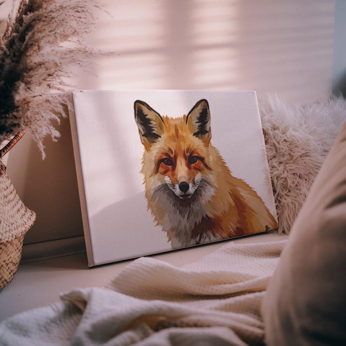 Red Fox Portrait Stylized Woodland Animal Wildlife Canvas Print