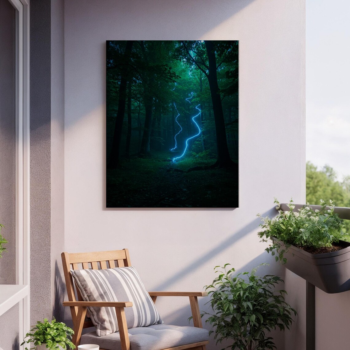 Enchanted Forest Night Glowing Blue Light Magical Woods Poster - Image 2