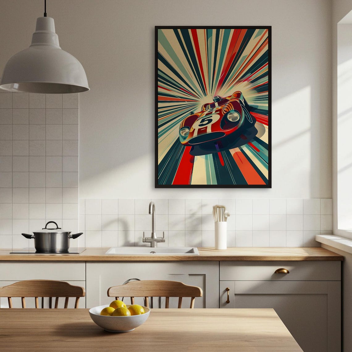 Vintage Race Car Number Five Retro Sunburst Racing Art Poster - Image 4