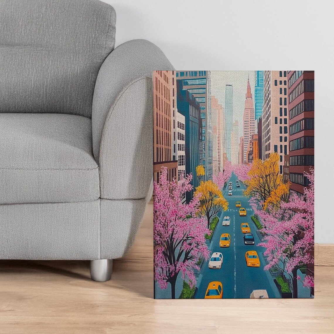 New York City Spring Avenue Yellow Cabs Blossom Street Poster