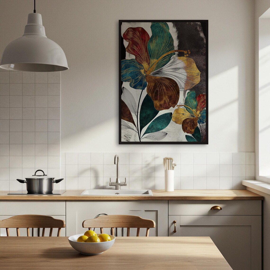 Abstract Hibiscus, Gold Line Floral Art Poster - Image 3