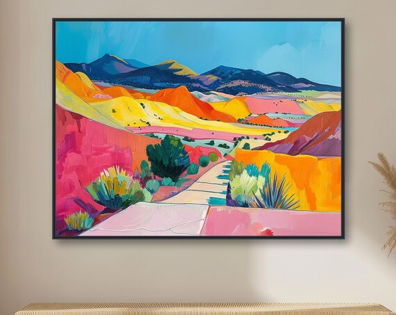 Western Desert Painting Southwest Landscape Art Colorful Mountain Decor Midcentury Art Framed Or Gicle Print Happy Trail