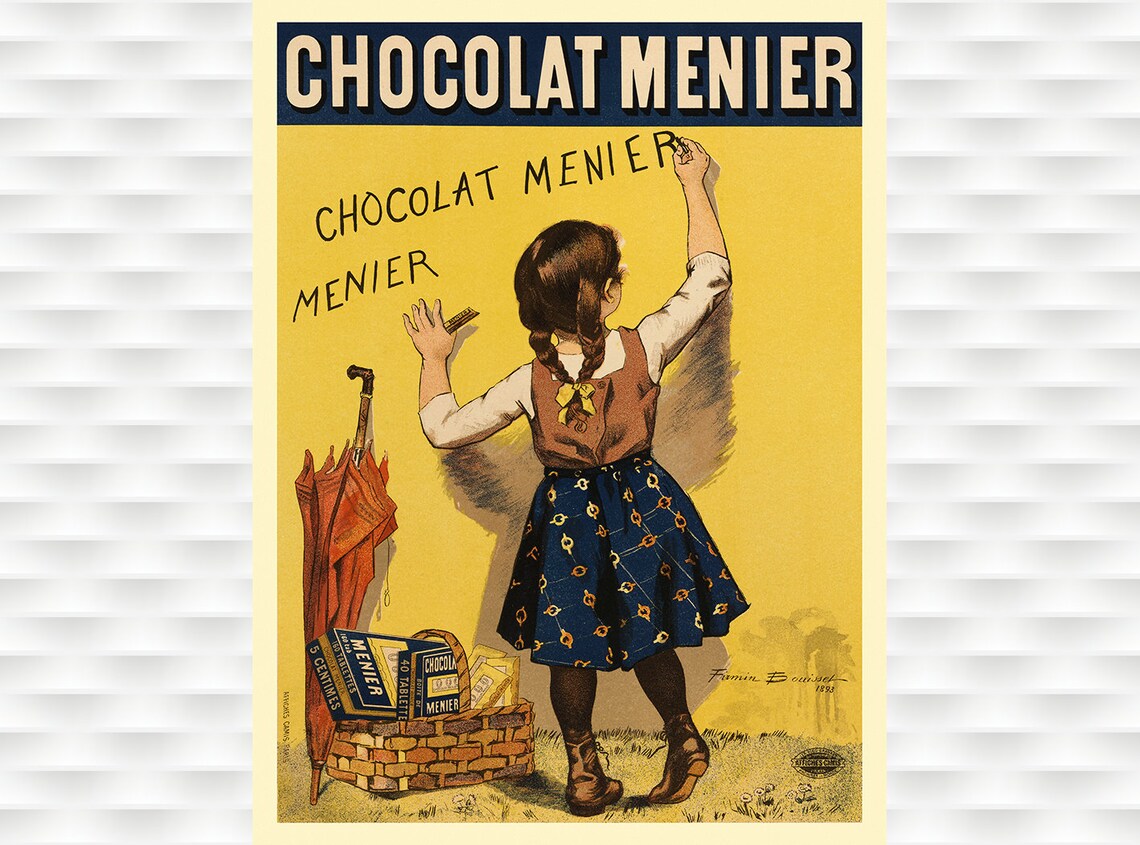 Chocolat Menier 1893 Bouisset Schoolgirl Writing Wall Poster