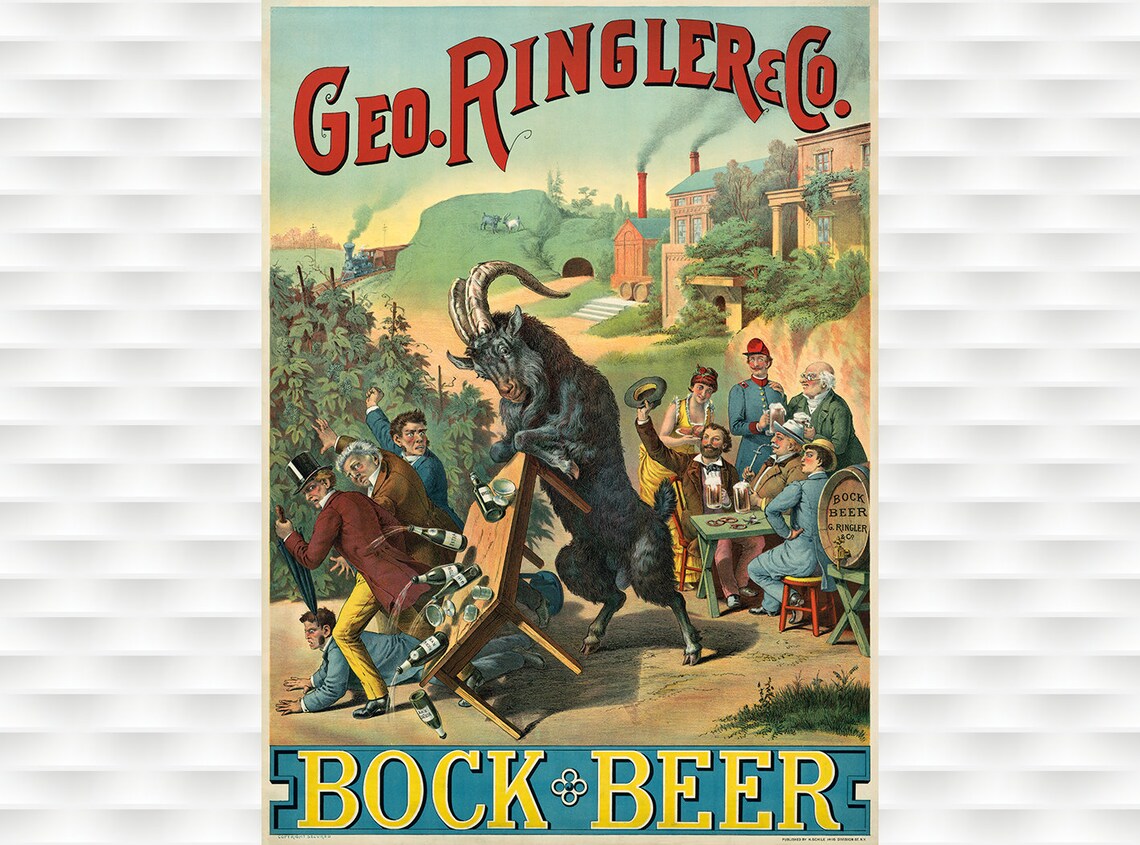 Geo Ringler Bock Beer Vintage Goat Poster American Tavern Advertising