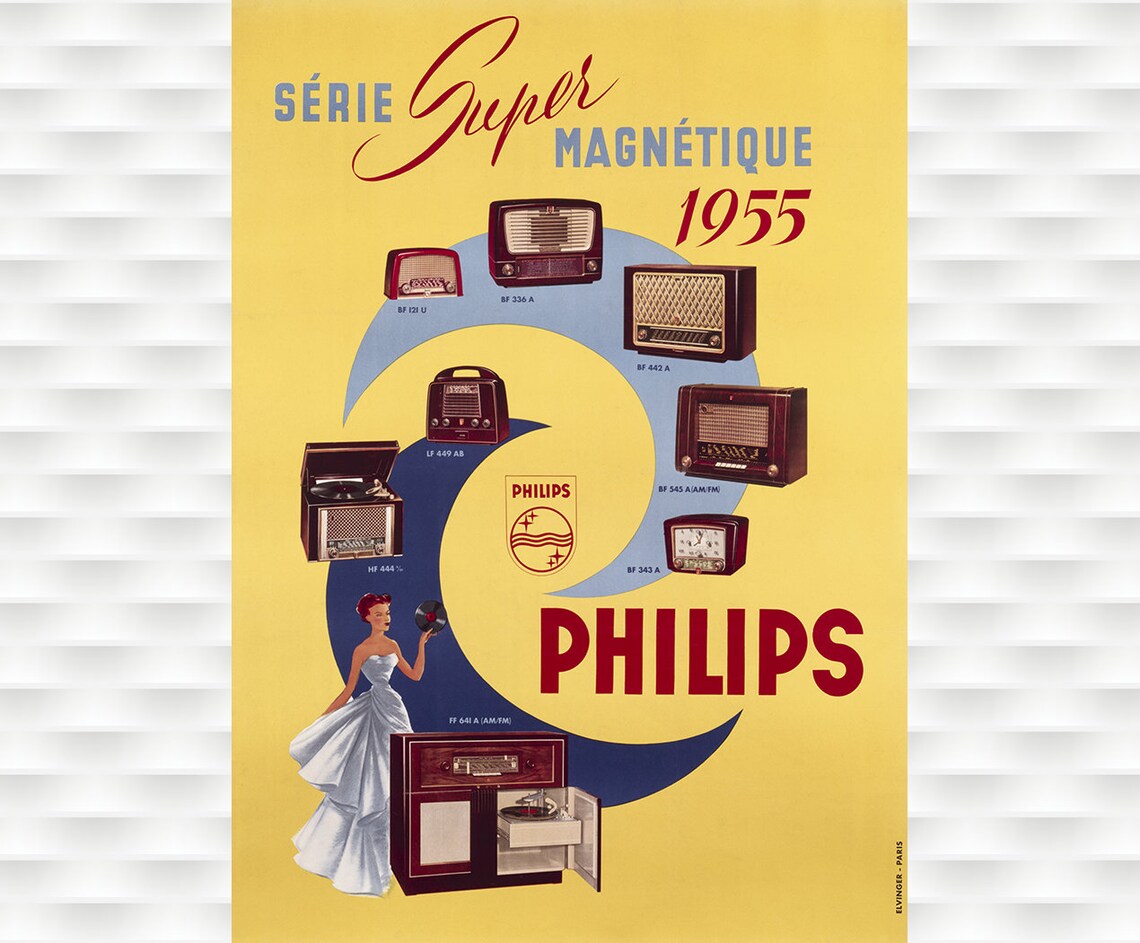 Philips 1955 Serie Super Magnetique Vintage Radio Catalog Poster