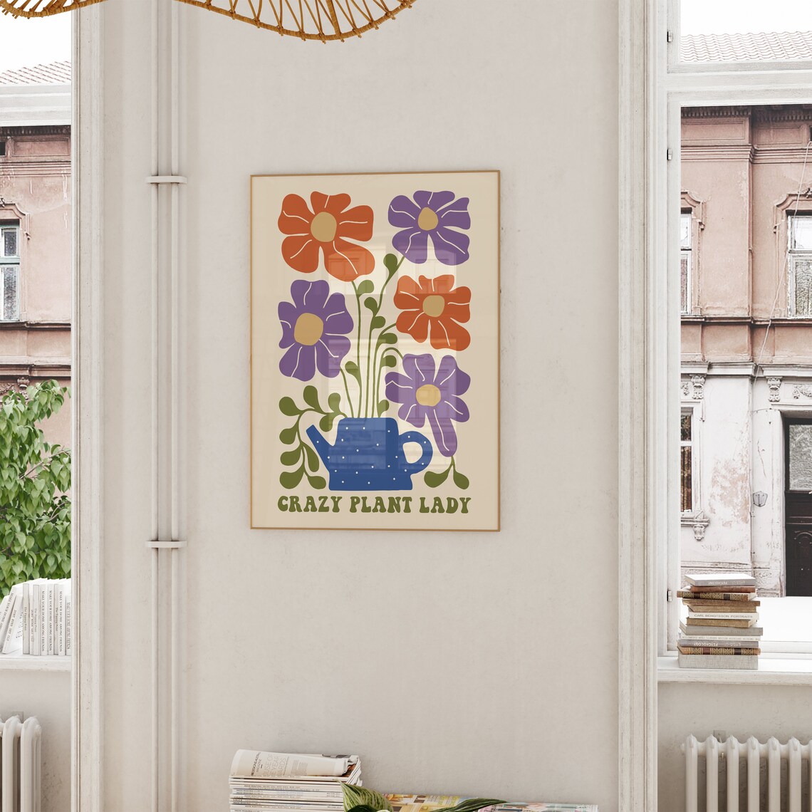 Crazy Plant Lady Funny Retro Floral Quote Poster with Watering Can Art - Image 6