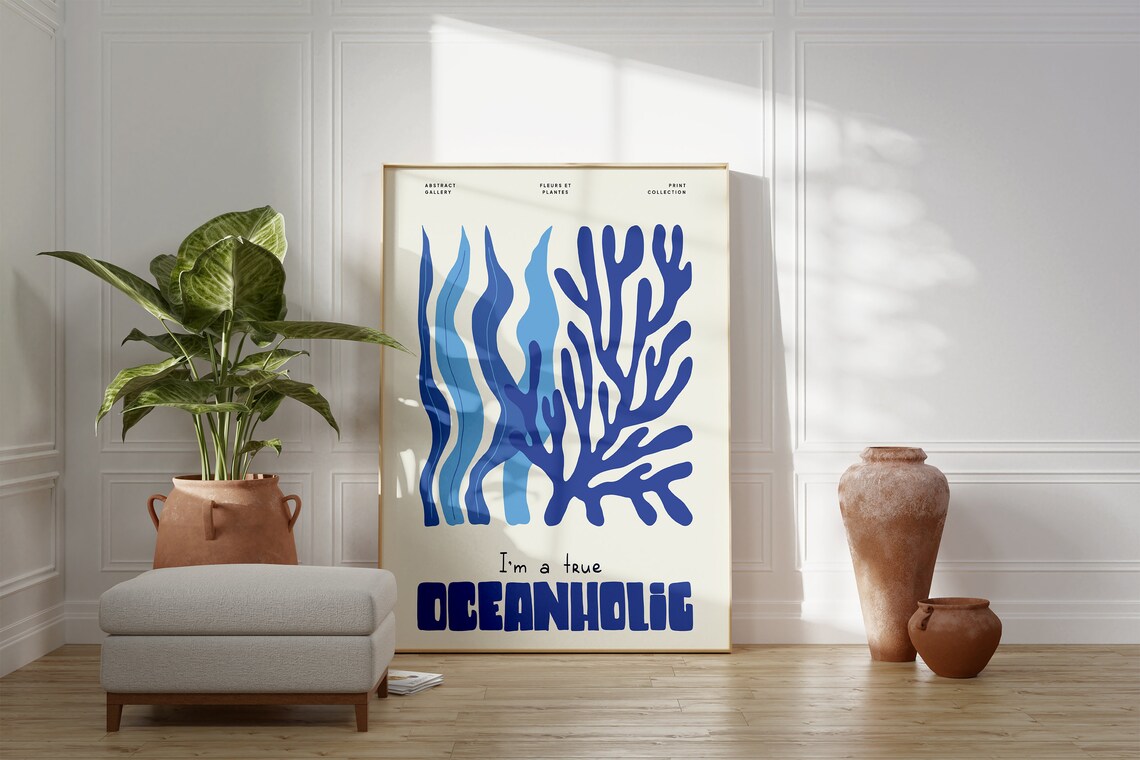 I Am a True Oceanholic Blue Seaweed Coastal Beach Art Poster - Image 3