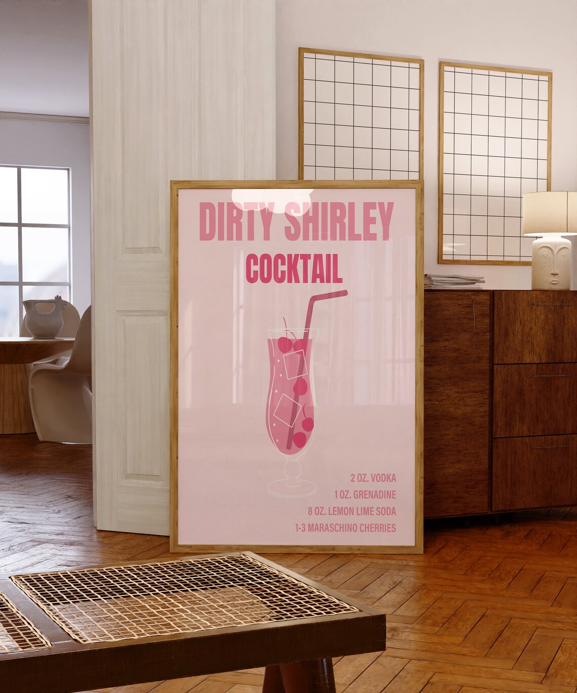 Dirty Shirley Cocktail Recipe Blush Pink Retro Bar Drink Poster - Image 4