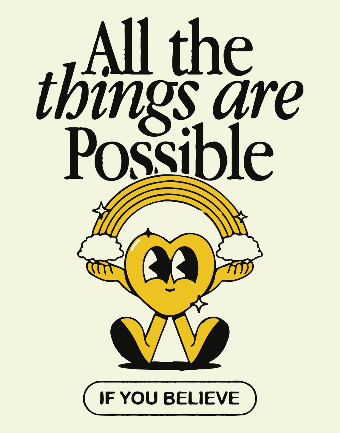 All Things Are Possible Rainbow Heart Retro Inspirational Quote Poster - Image 2