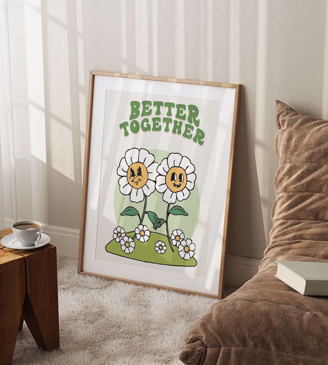 Better Together Smiling Daisy Flowers Retro Groovy Quote Poster - Image 3