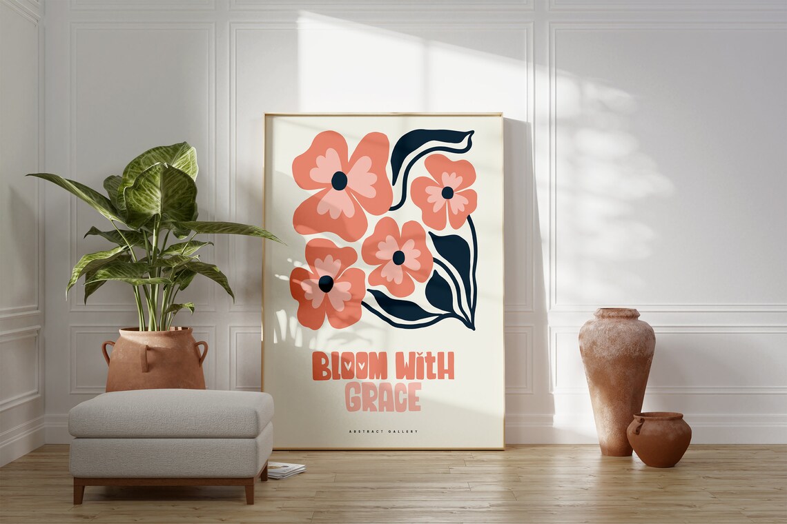 Bloom With Grace Coral Floral Quote Gallery Decorative Poster - Image 5