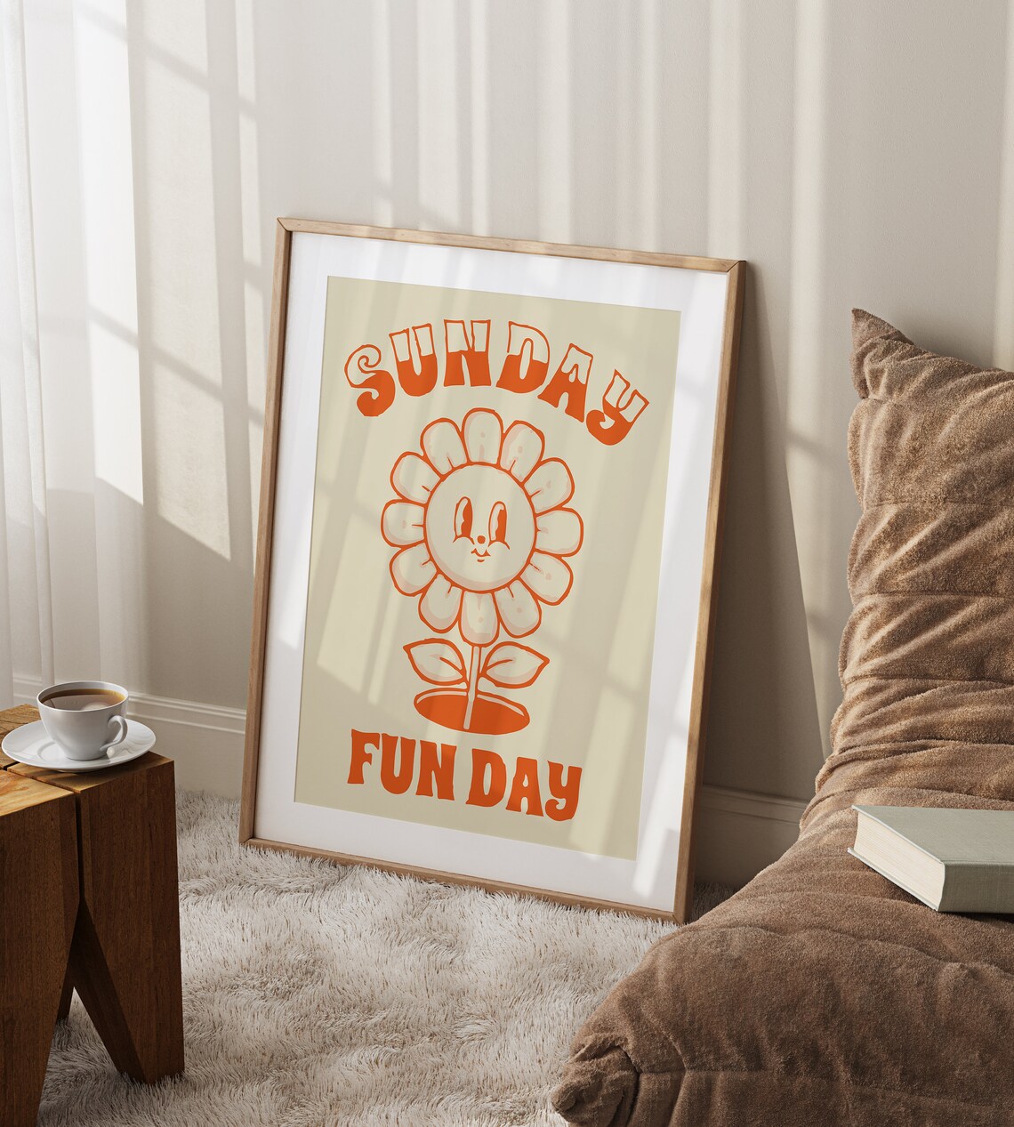 Sunday Fun Day Retro Orange Smiley Flower Quote Decorative Poster - Image 2