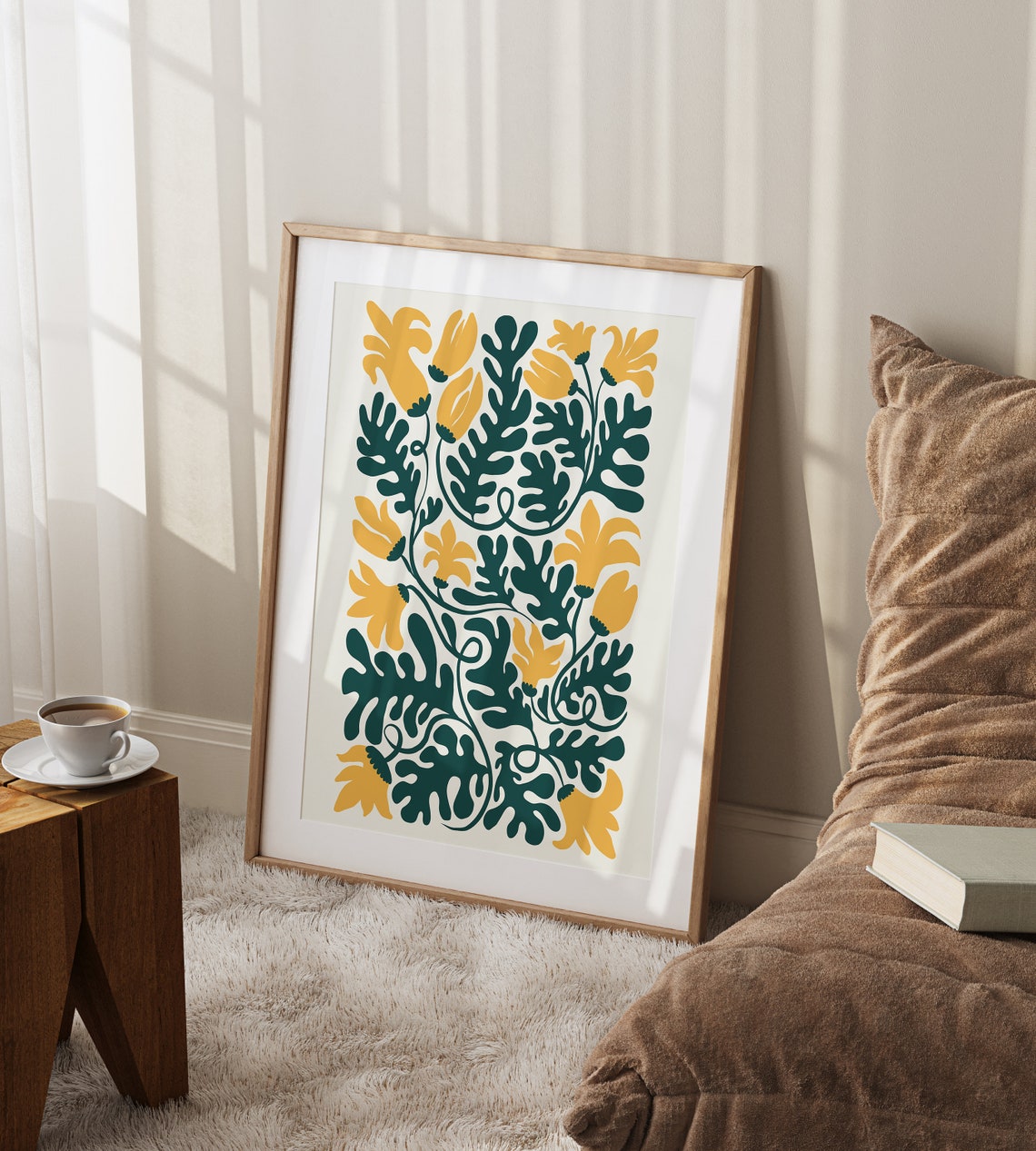 Mustard Yellow Blossom Dark Green Leaf Bold Botanical Art Poster - Image 2