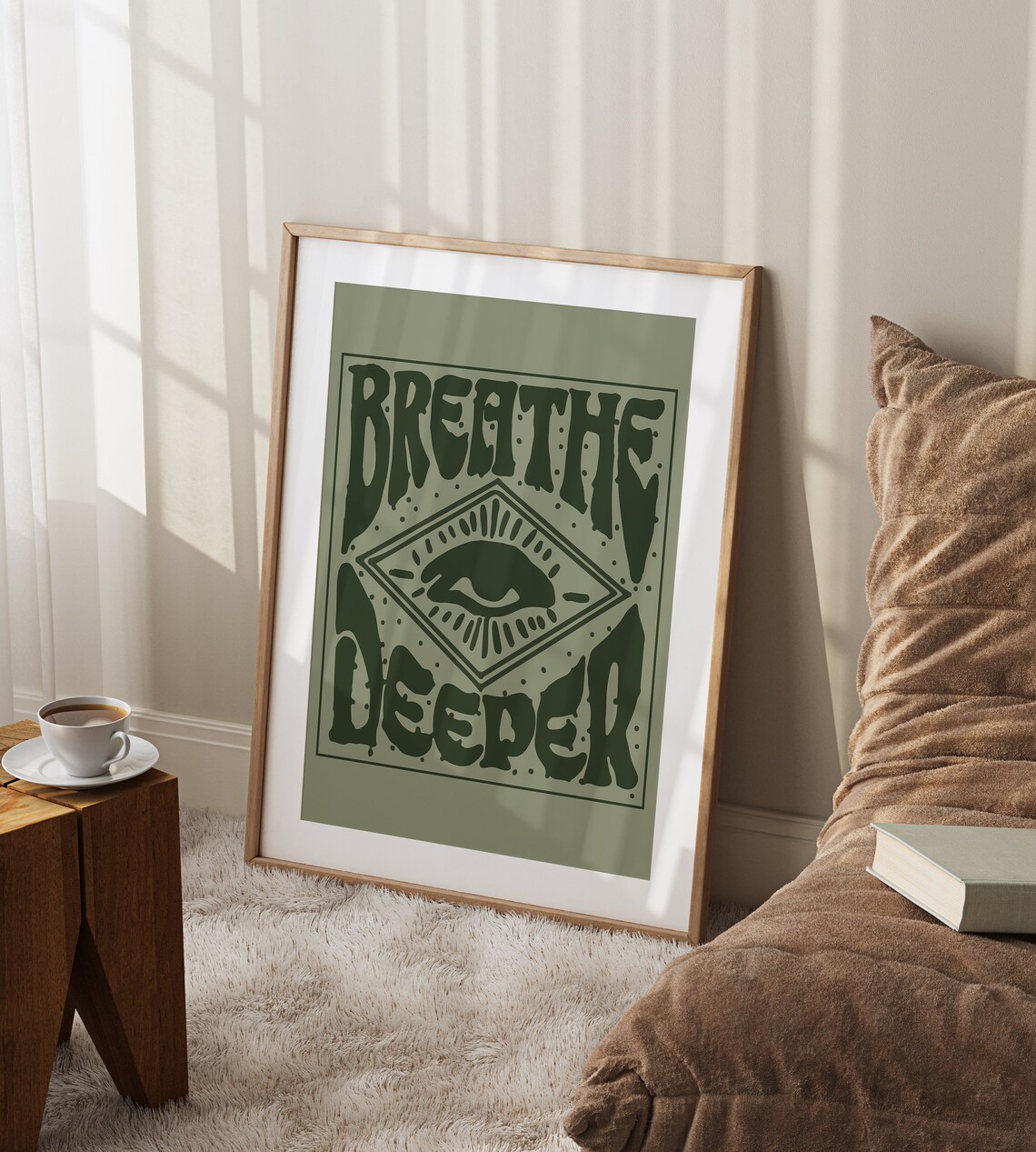 Breathe Deeper Sage Green Retro Quote Poster with All-Seeing Eye Art - Image 2