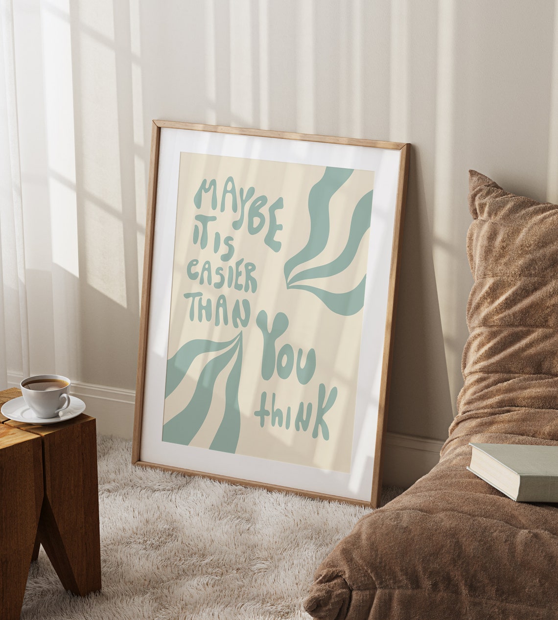 Maybe It Is Easier Than You Think Sage Green Retro Quote Poster - Image 2