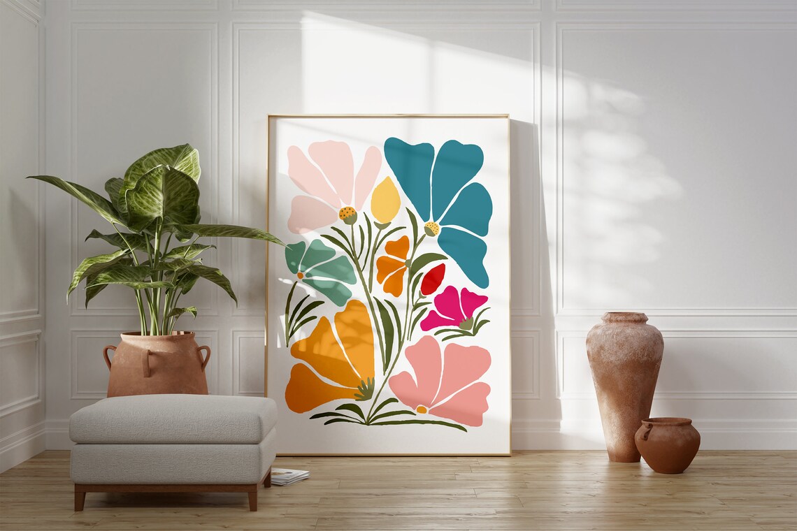 Matisse Style Colorful Wildflower Bouquet Floral Gallery Art Poster - Image 3