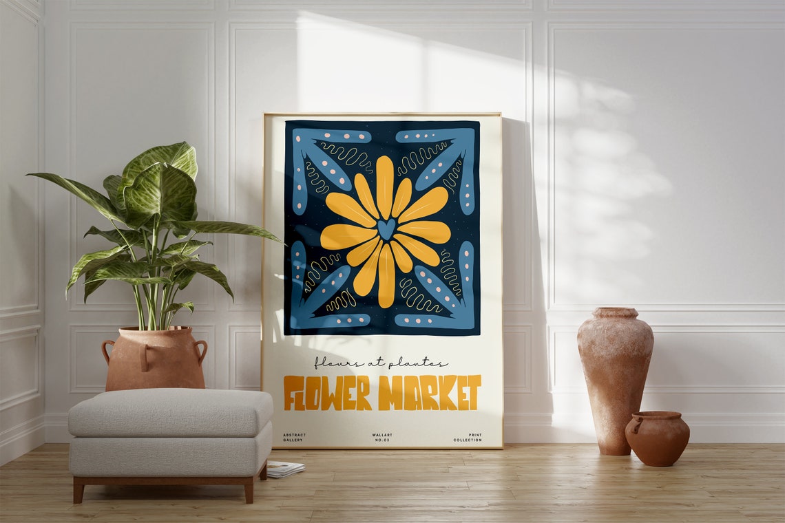 Flower Market Blue Tile Yellow Bloom Botanical Gallery Poster - Image 4