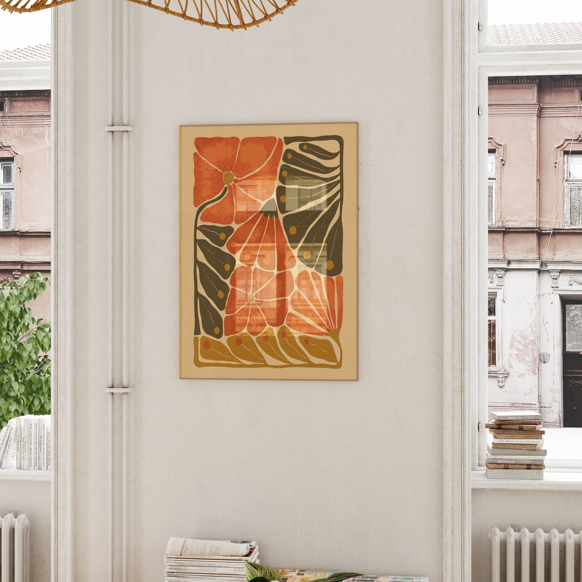 Burnt Orange Floral Folk Pattern Modern Botanical Decor Poster - Image 5