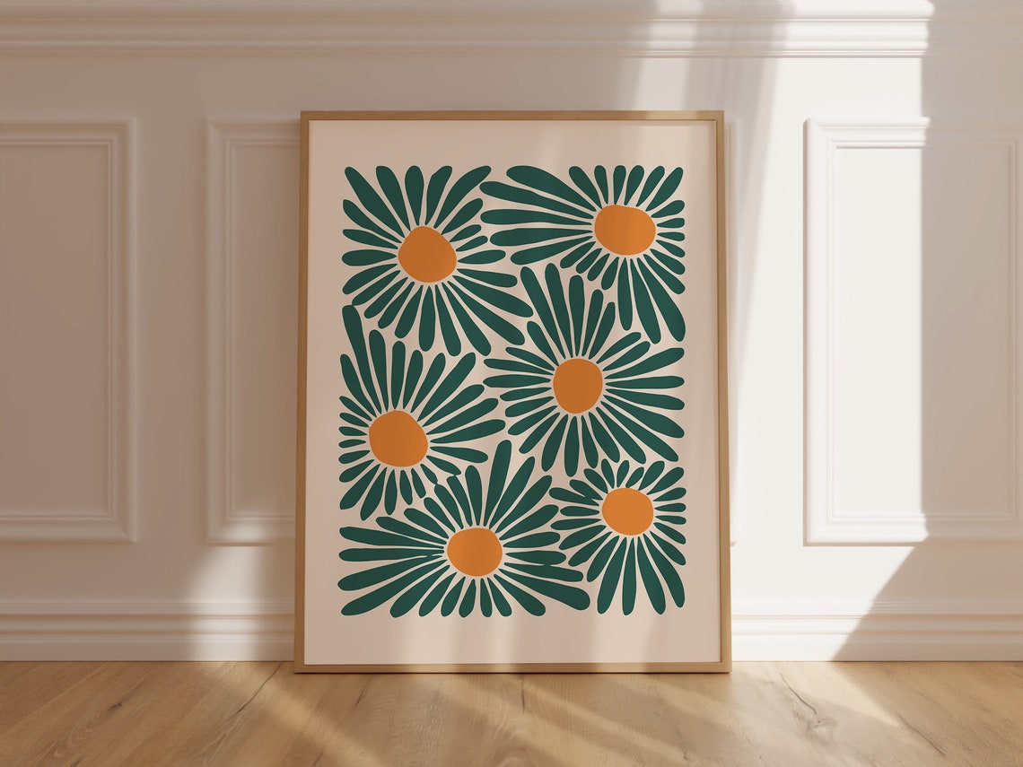 Green Terracotta Daisy Bloom Pattern Modern Floral Retro Poster - Image 6