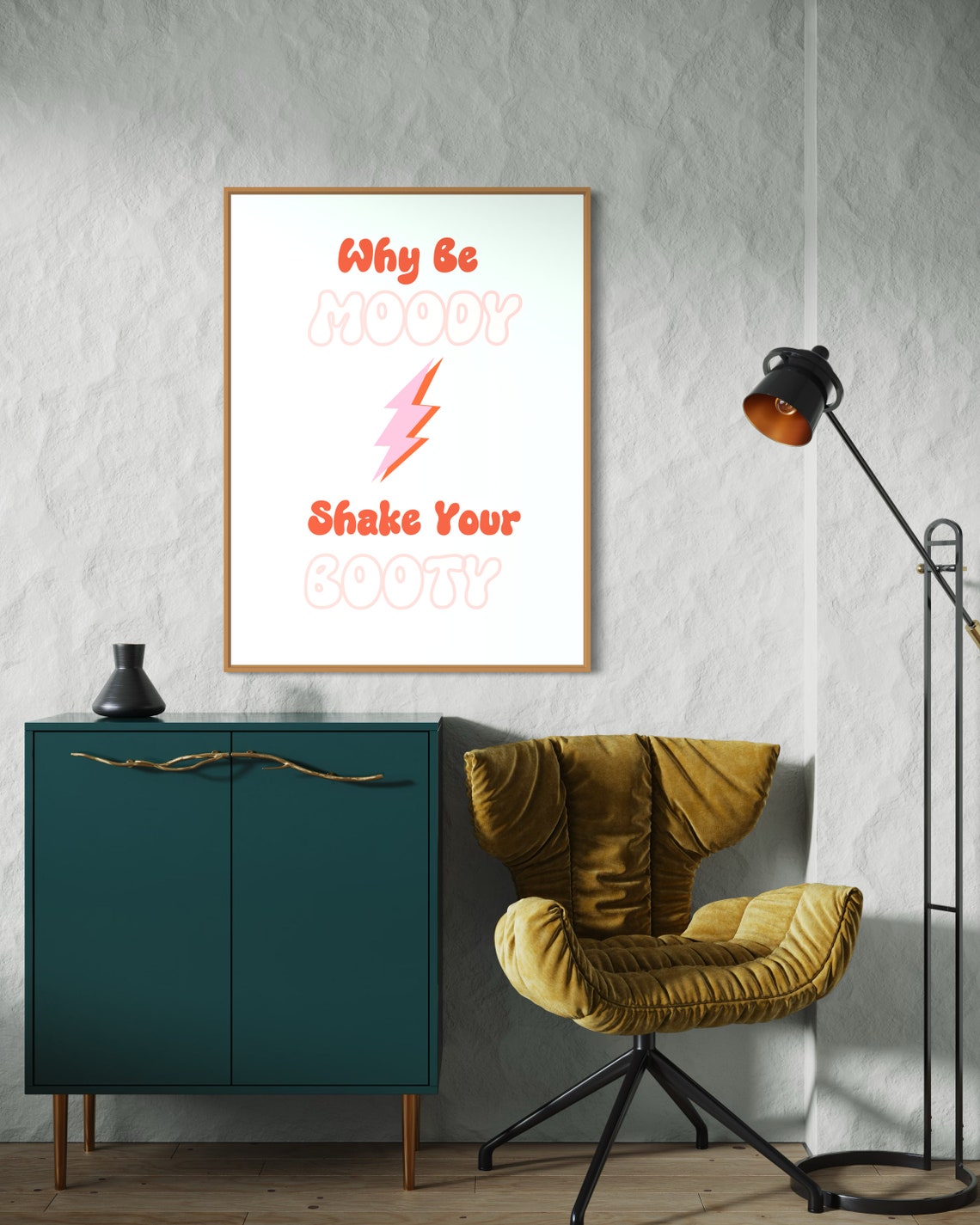 Why Be Moody Shake Your Booty Lightning Bolt Fun Retro Quote Poster - Image 4