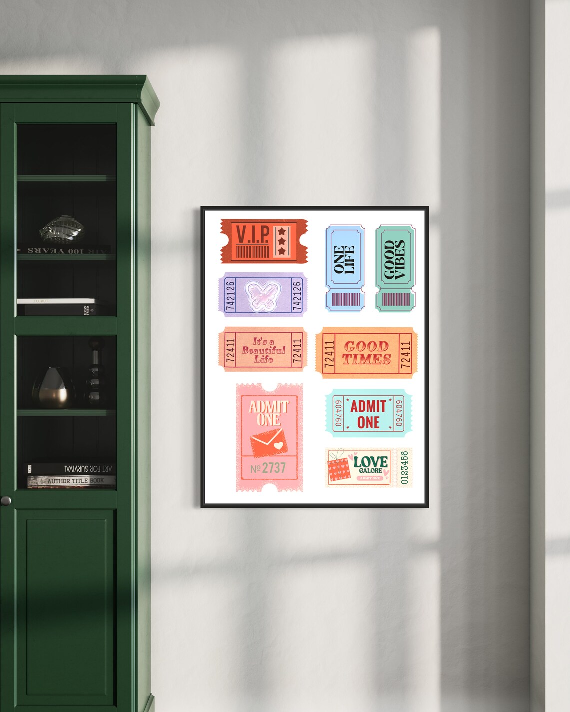 Vintage Ticket Stubs Collection Retro Good Vibes Art Wall Poster