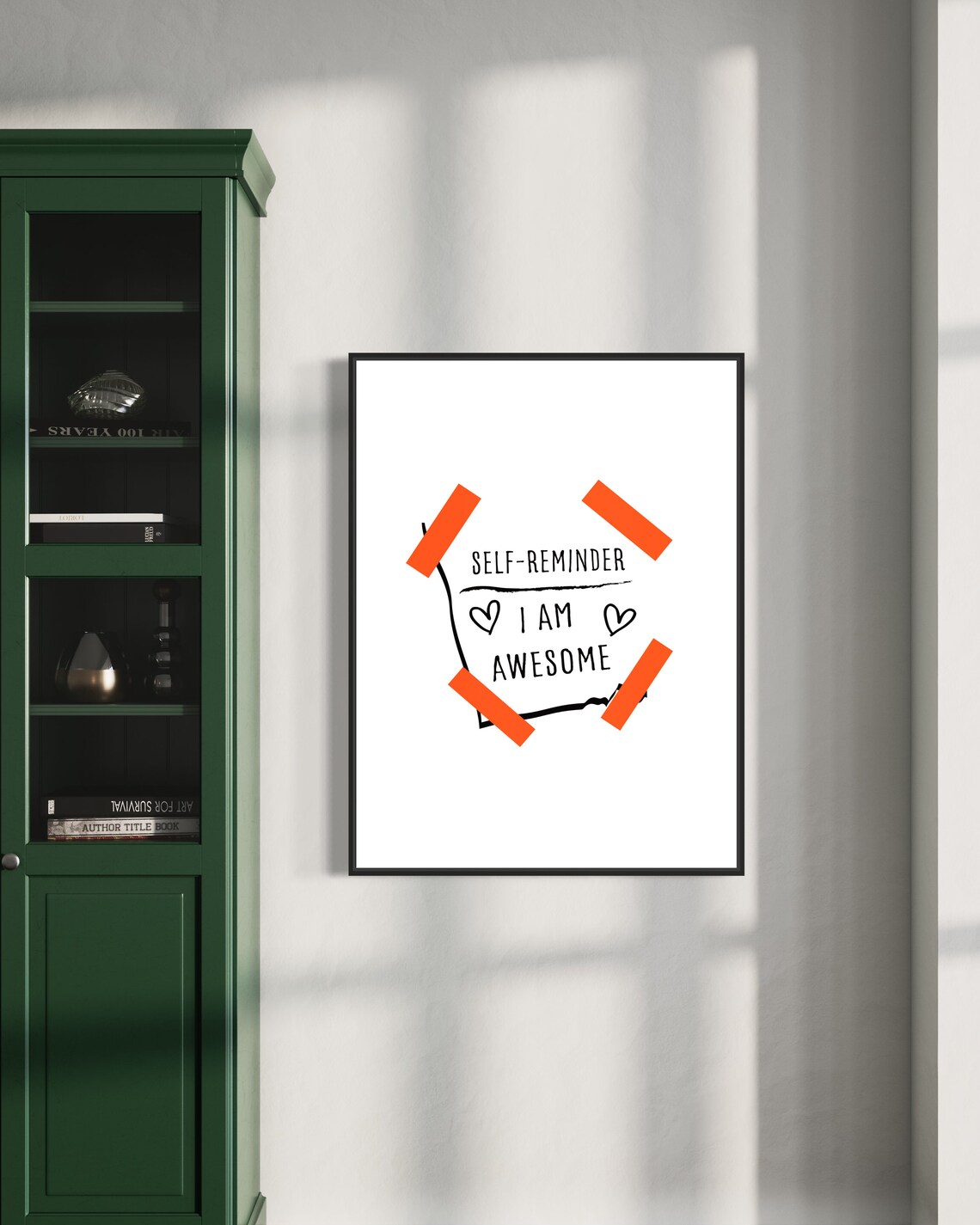 Self Reminder I Am Awesome Sticky Note Orange Tape Positive Quote Poster