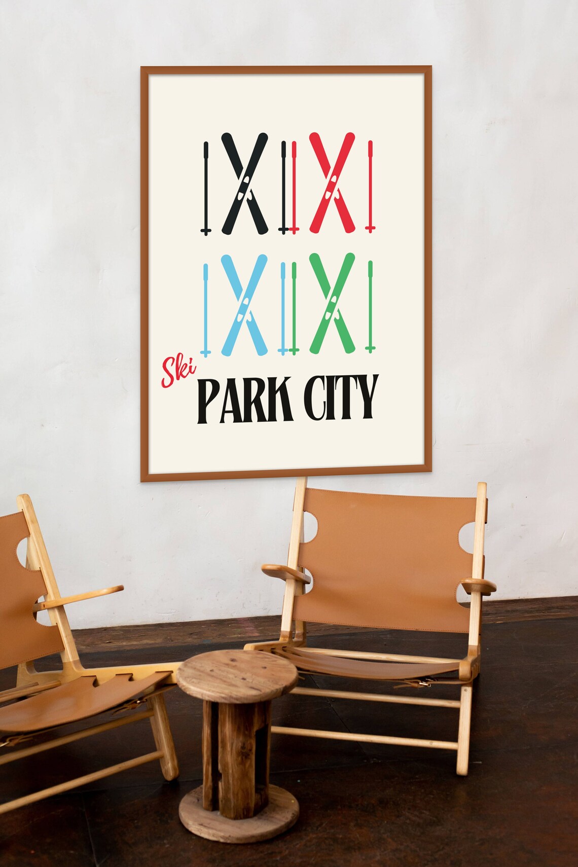 Ski Park City Colorful Crossed Skis Retro Winter Sports Travel Poster - Image 2
