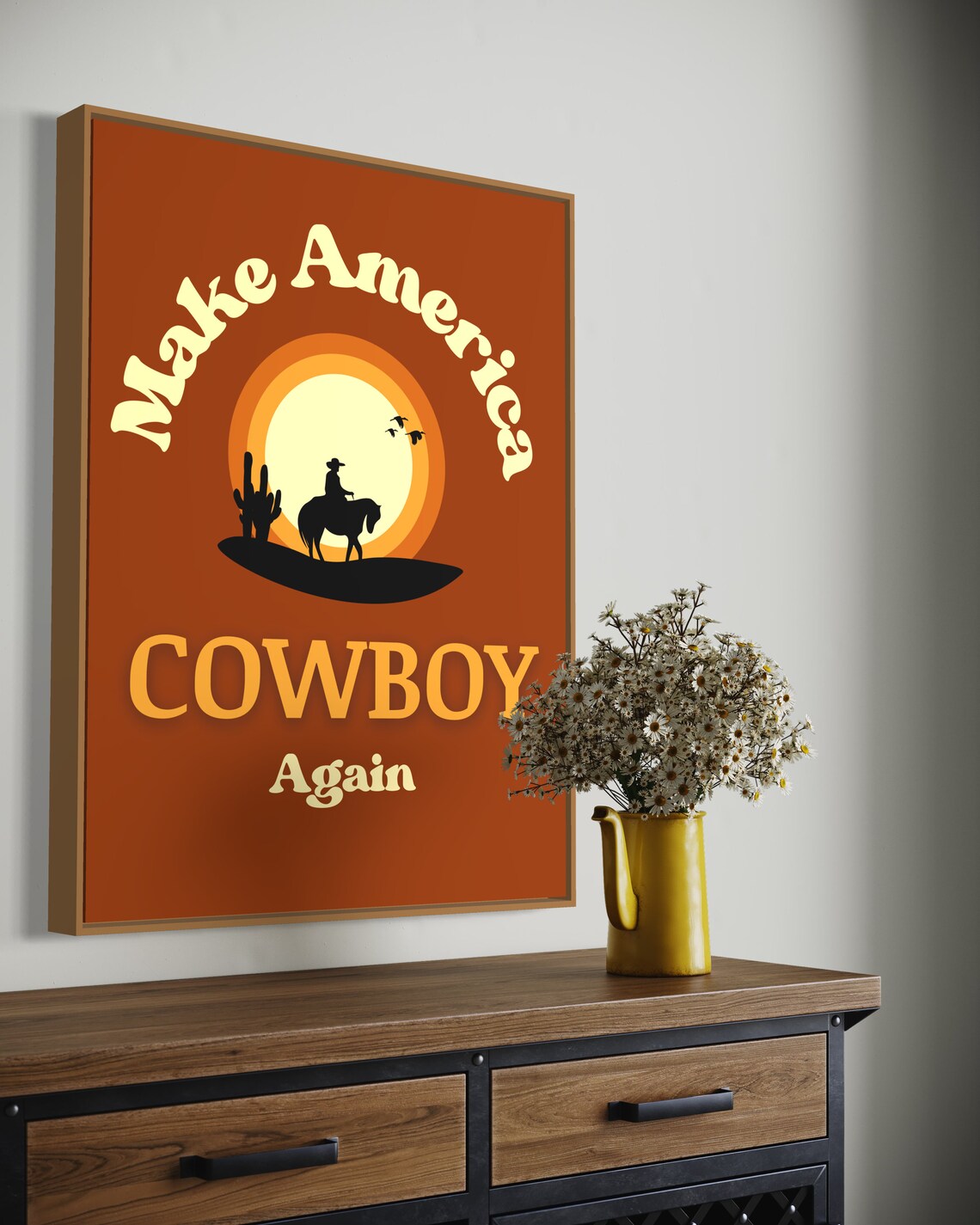 Make America Cowboy Again Western Sunset Horse Retro Art Poster - Image 4