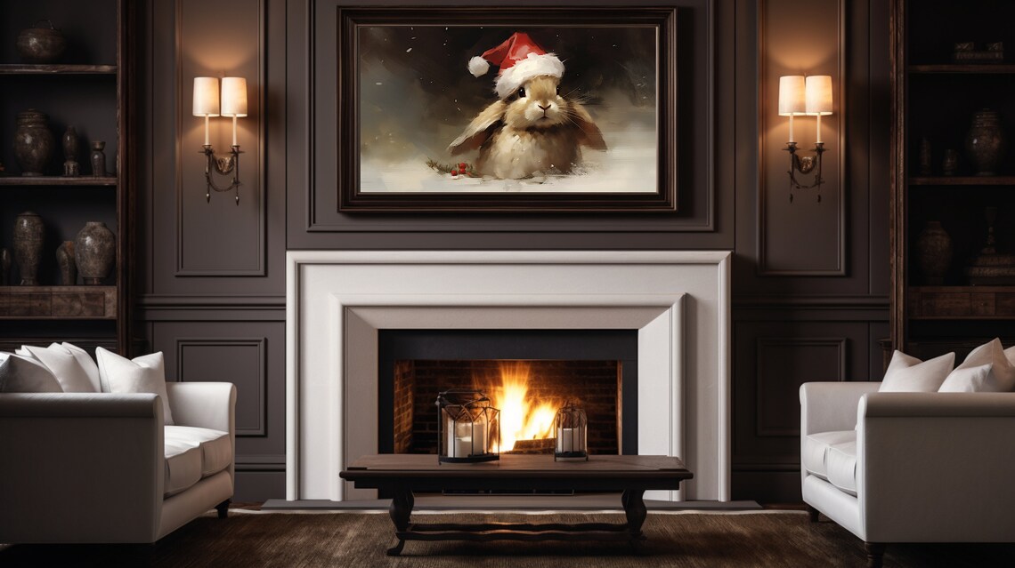 Sweet Baby Bunny Wearing A Red Santa Hat In Falling Snow Poster - Image 4