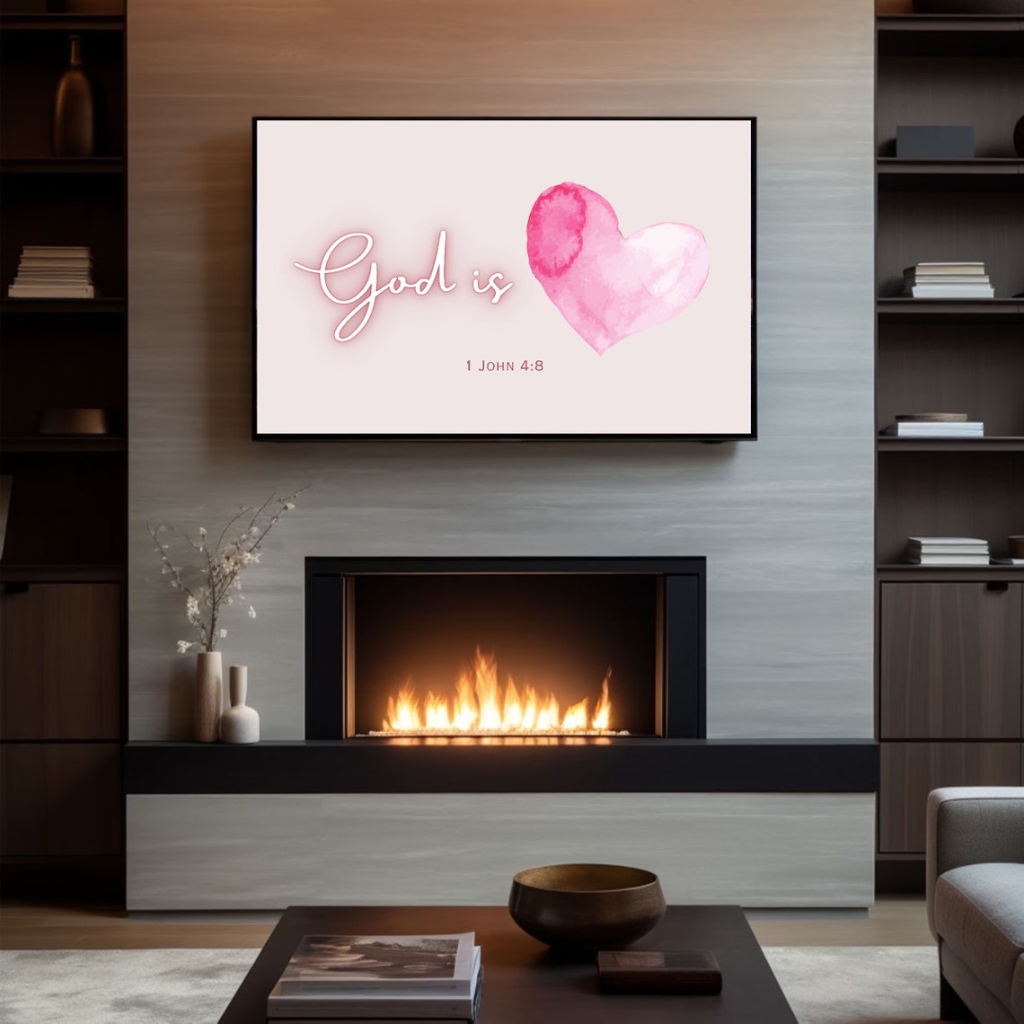 God Is Love Pink Heart Watercolor 1 John 4 8 Scripture Poster - Image 4