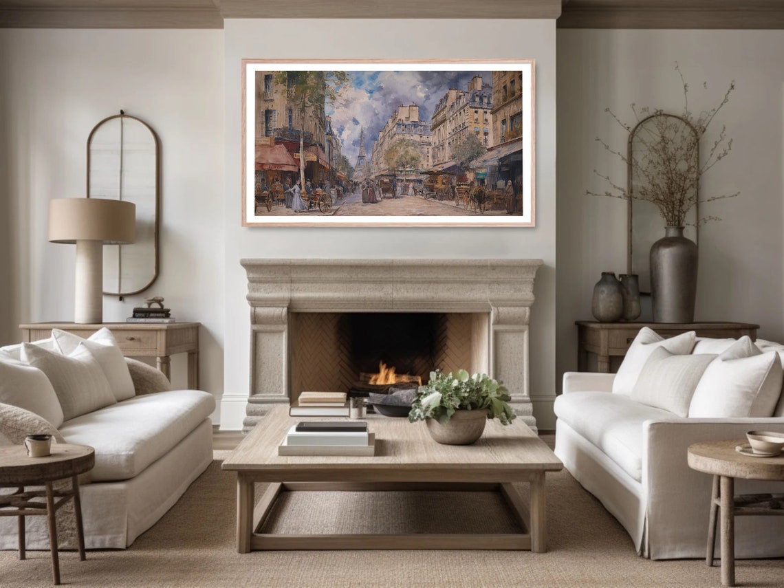Frame Tv Vintage Eiffel Tower Paris Street Oil Painting French Cityscape Wall Art Antique Farmhouse Home Decor Frame Tv French Art - Image 4