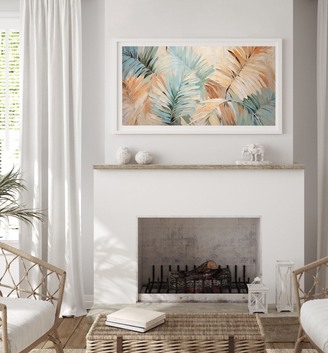 Tropical Palm Leaves In Turquoise And Terracotta Brushwork Poster - Image 3