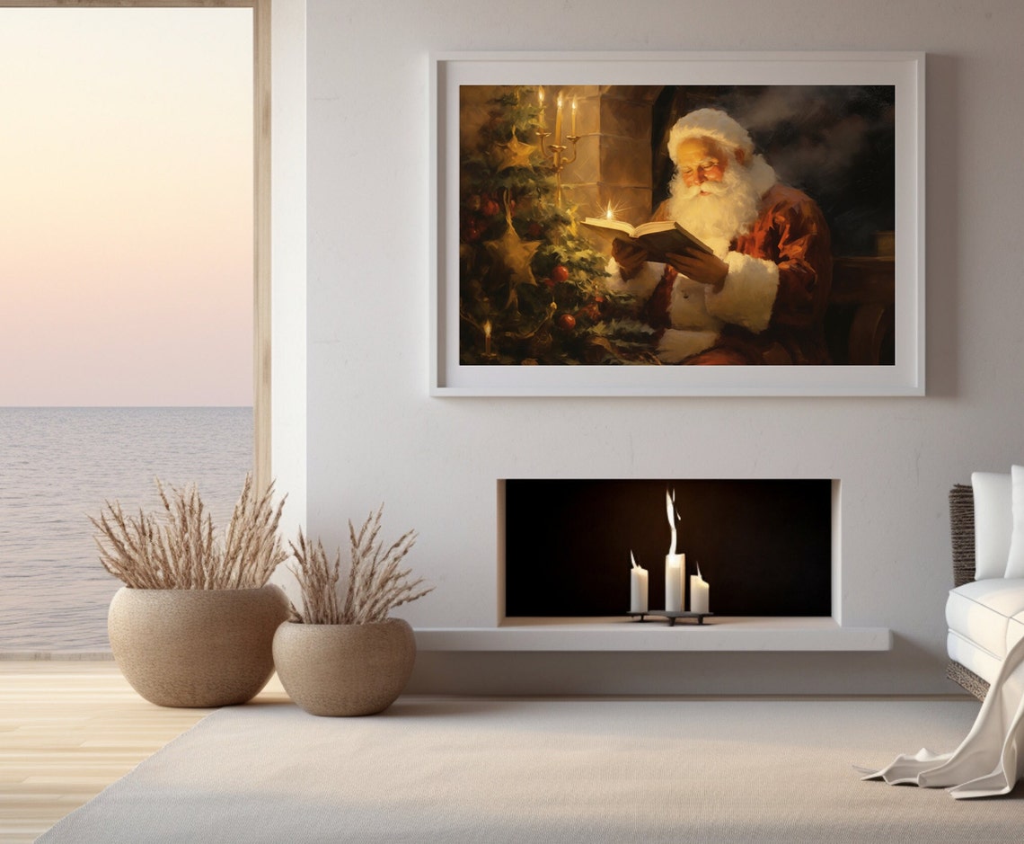 Santa Claus Reading By Candlelight Near A Christmas Tree Poster - Image 2