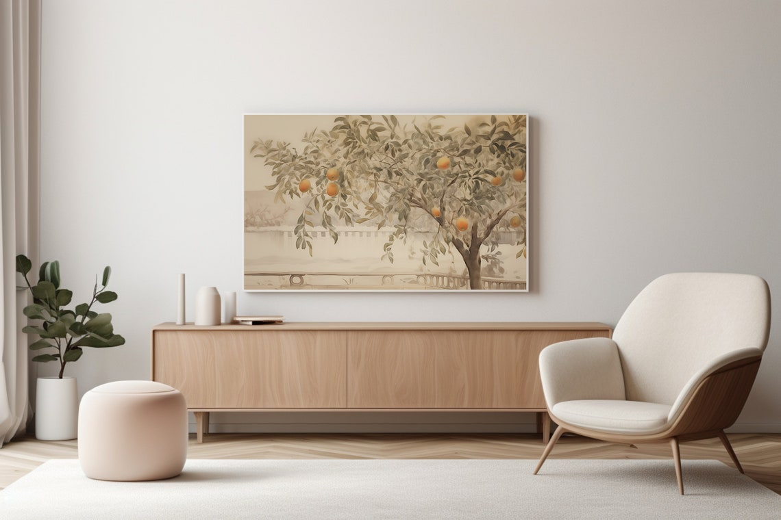 Orange Tree Watercolor Wide Panoramic Mediterranean Landscape Poster - Image 3