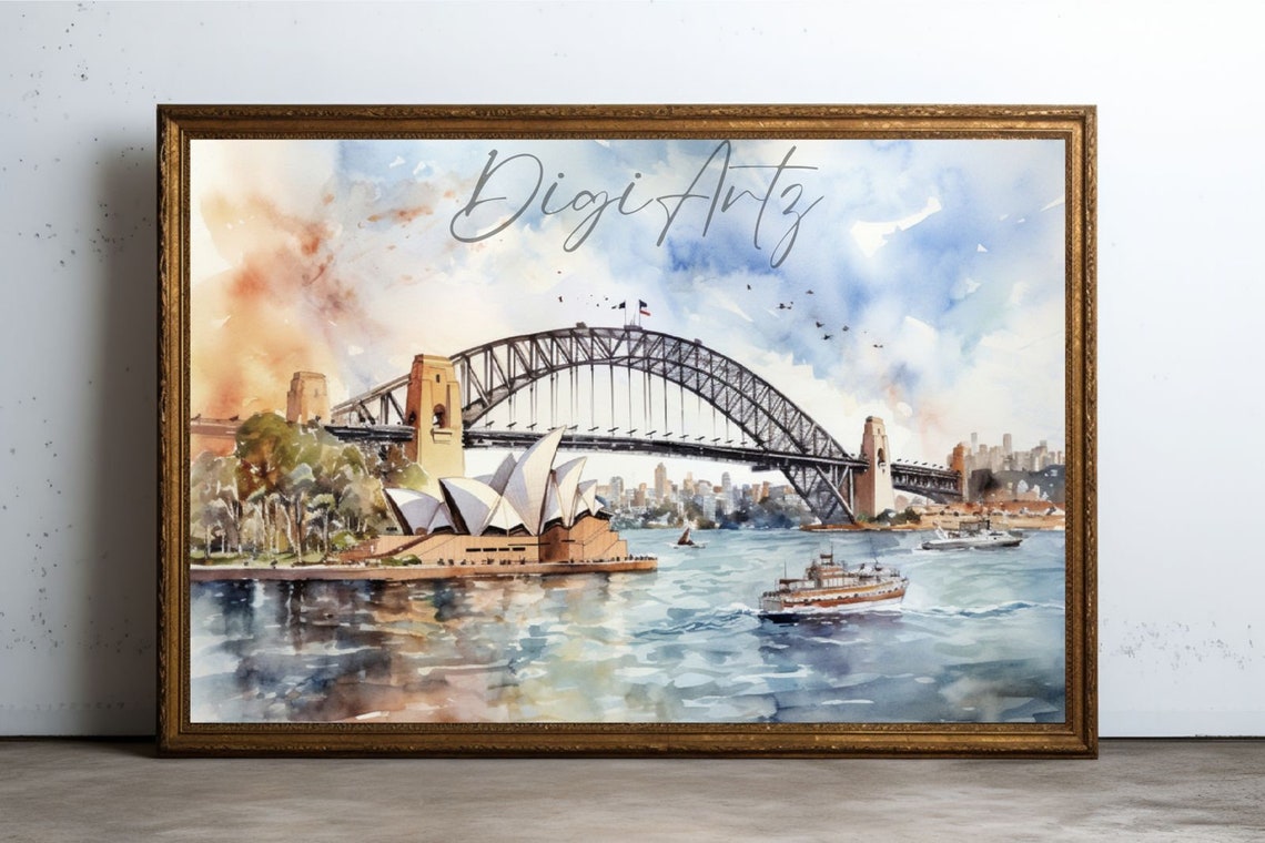 Sydney Opera House Harbour Bridge Watercolor Harbor Travel Poster - Image 4