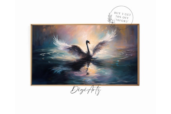 Frame Tv Abstract Oil Painting Moody Black Swan Portrait Frame Tv Vintage Farmhouse Print Antique Swan Home Decor Dark Academia