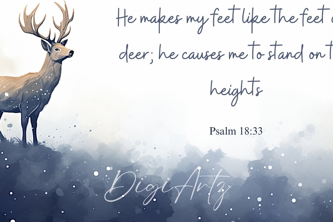 Psalm 18 Verse Of A Majestic Stag In A Starry Winter Forest Poster - Image 5