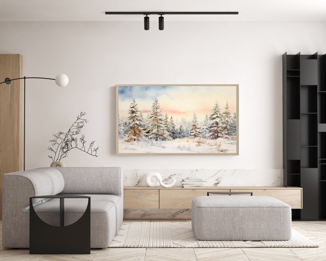 Snowy Pine Trees Winter Watercolor Christmas Landscape Poster - Image 5