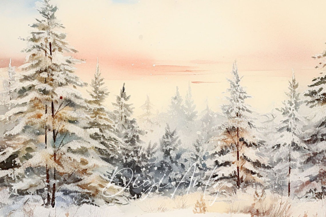 Snowy Pine Trees Winter Watercolor Christmas Landscape Poster - Image 6