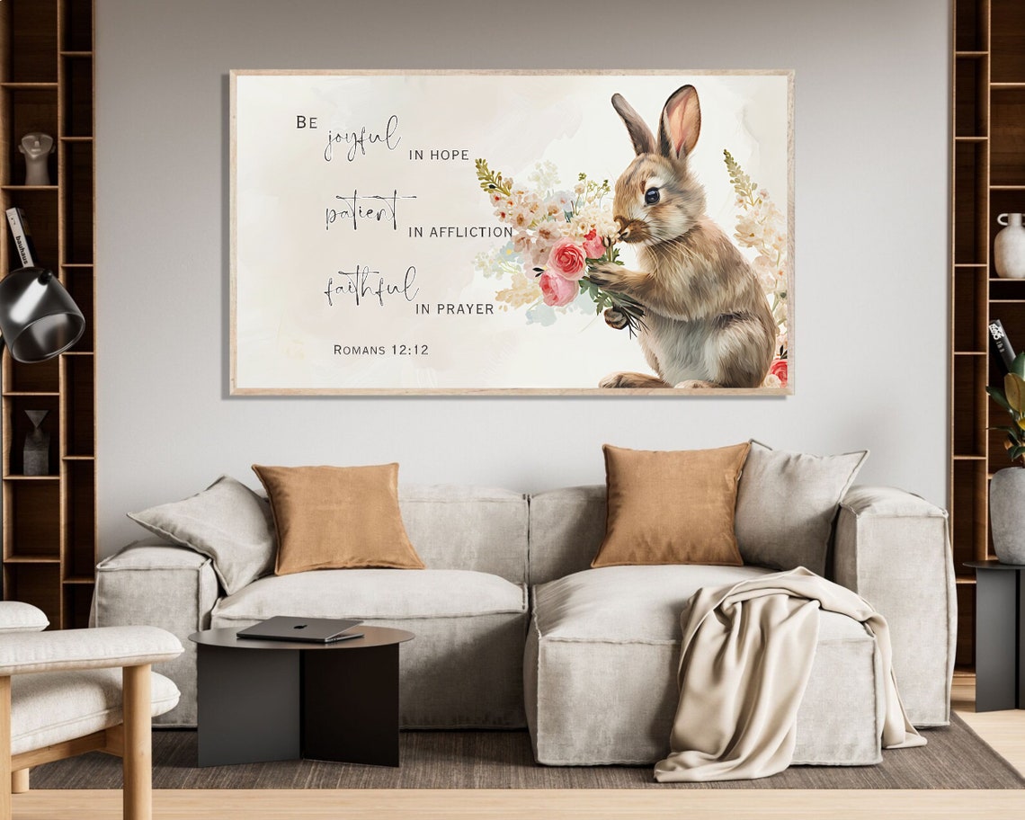 Romans 12 12 Bunny With Flowers Be Joyful In Hope Scripture Poster - Image 3