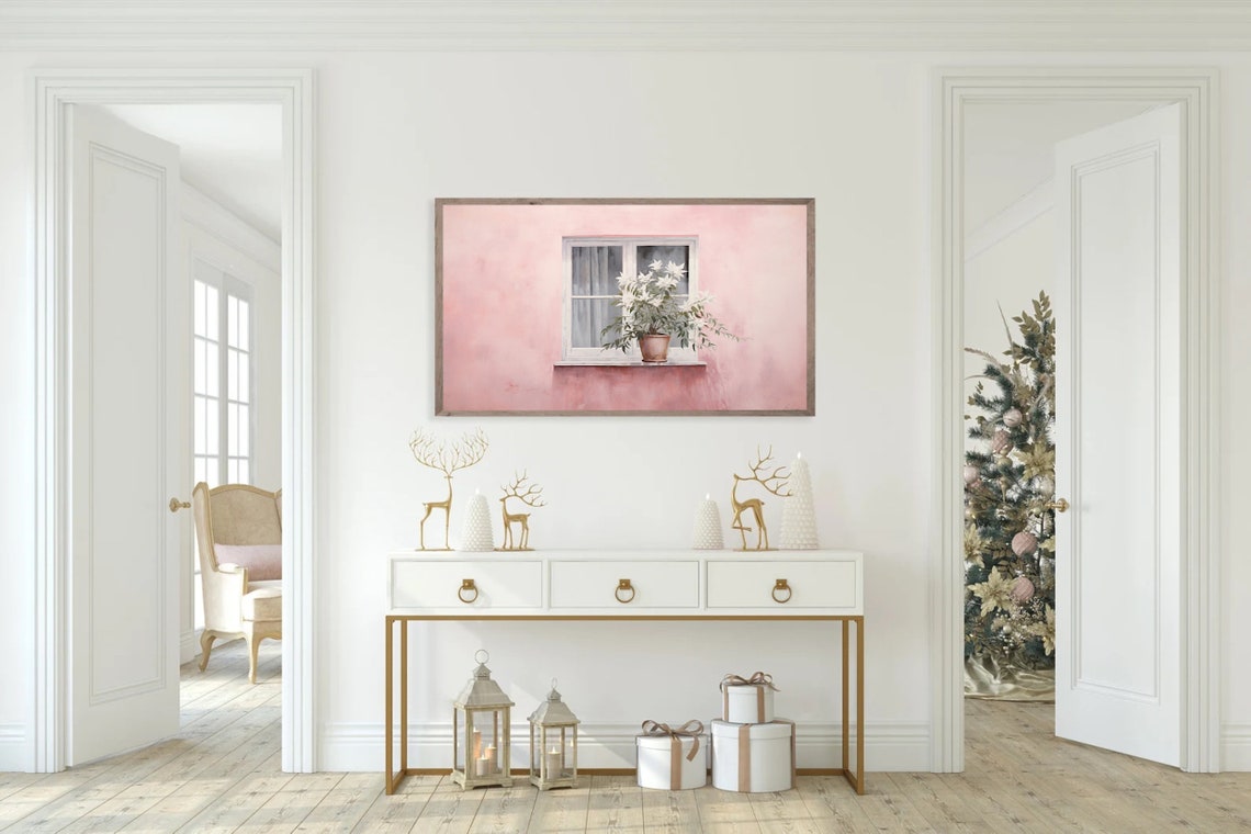 White Lilies on Pink Windowsill Minimalist Floral Oil Painting Poster - Image 5